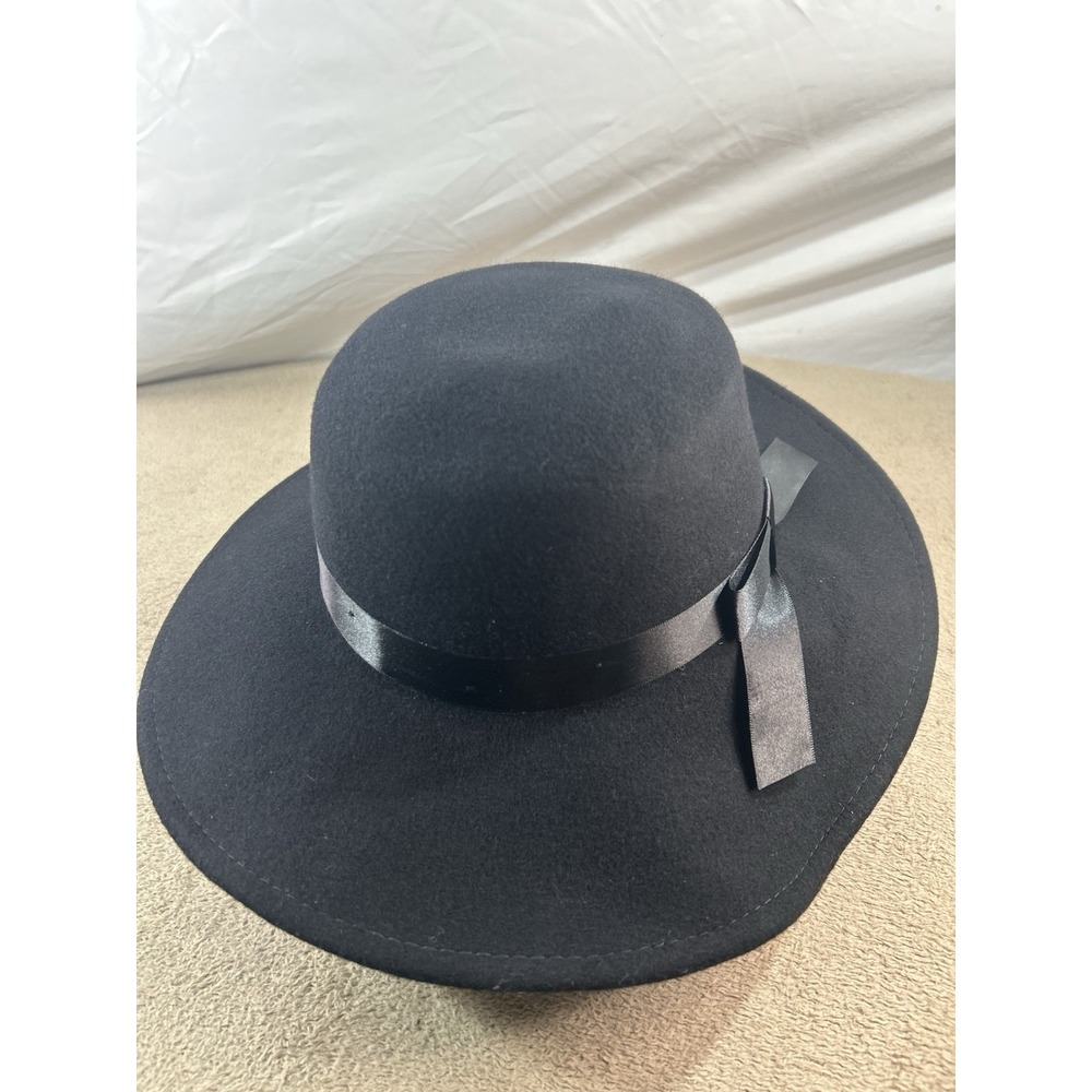 Anna & Ava Black 100% Wool Wide Brim Hat Satin Ribbon Womens Boho - Picture 2 of 9